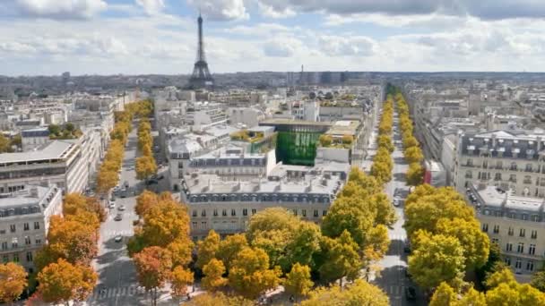 Paris Cor Outono Champs Elysees Torre Eiffel — Vídeo de Stock