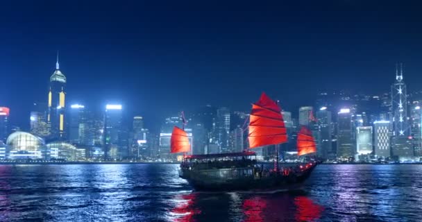 Χονγκ Κονγκ Νύχτα Victoria Harbor — Αρχείο Βίντεο