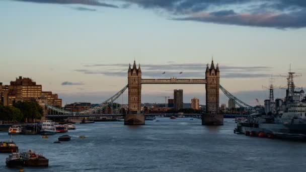 Upływ Czasu Mostu Tower Bridge Zachodzie Słońca Londyn Wielka Brytania — Wideo stockowe