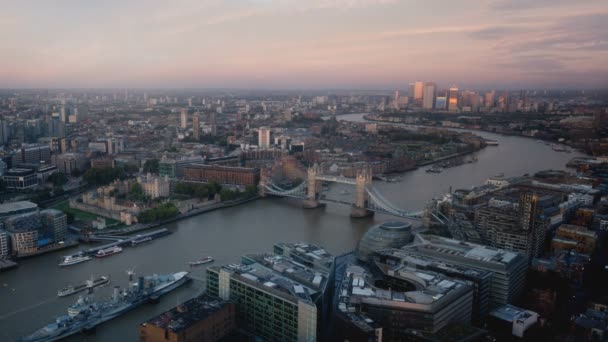 Tijd Lapse Skyline Van Londen Met Verlichte Tower Bridge Canary — Stockvideo