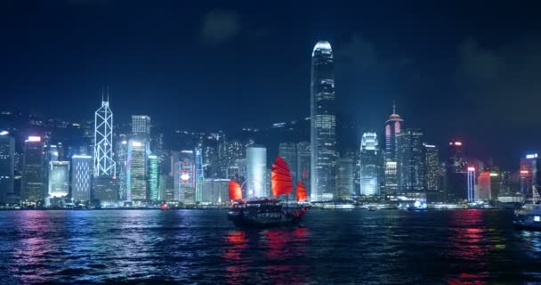 Hong Kong Nachts Victoria Harbor — Stockvideo