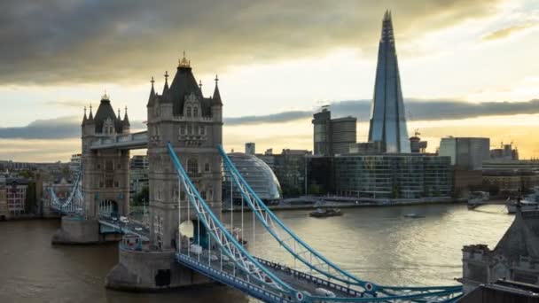 Čas Zanikla London Panorama Osvětleným Tower Bridge Čas Západu Slunce — Stock video