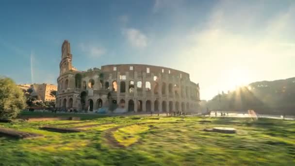 Hyper Lapse Kolosseum Und Konstantinbogen Bei Sonnenaufgang Rom Italien — Stockvideo