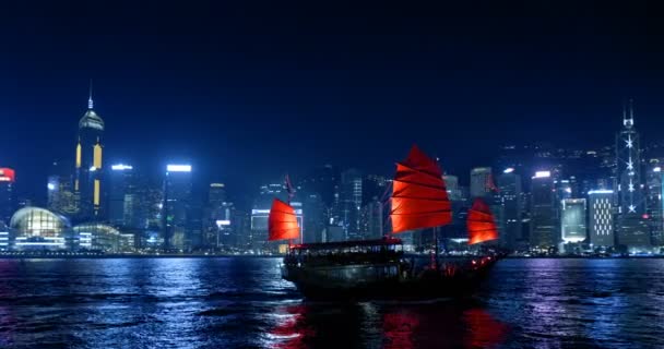 Χονγκ Κονγκ Νύχτα Victoria Harbor — Αρχείο Βίντεο