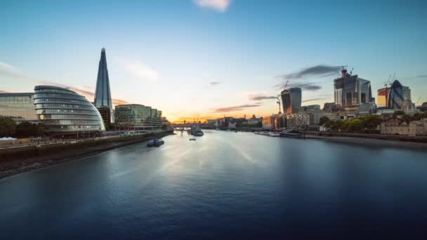 Time Lapse Sunset Londen Skyline Vanaf Tower Bridge Verenigd Koninkrijk — Stockvideo