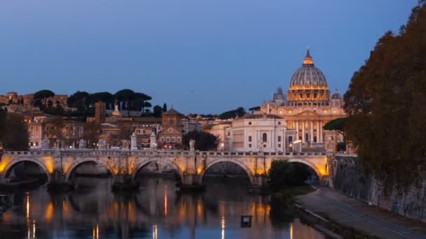 意大利罗马梵蒂冈圣安杰洛桥圣彼得大教堂的时间流逝 — 图库视频影像