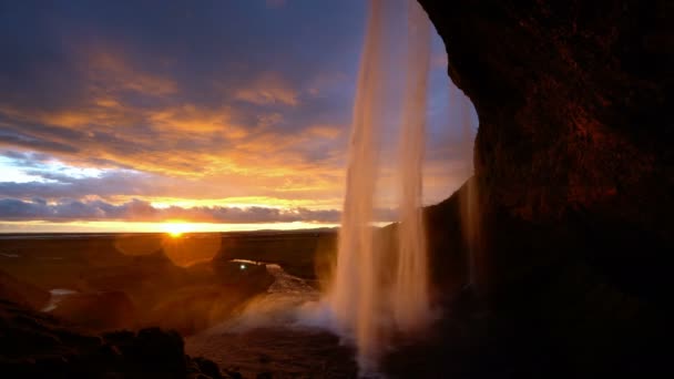 Seljalandsfoss Καταρράκτης Στο Ηλιοβασίλεμα Ισλανδία — Αρχείο Βίντεο