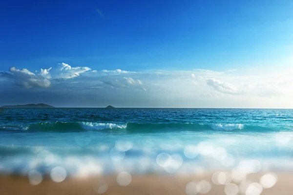 Pôr Sol Praia Das Seychelles Efeito Mudança Inclinação — Fotografia de Stock