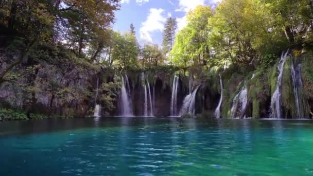 Vízesés az erdőben Plitvicei-tavak Nemzeti Park, Horvátország — Stock videók