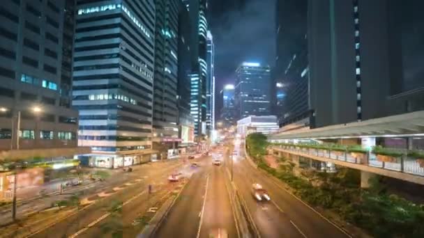 Hyper förfaller, trafik i Hong Kong på solnedgång, ultra vidvinkellins — Stockvideo
