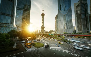 Şangay lujiazui finans merkezinde gün batımı, Çin