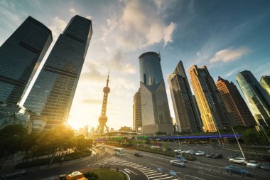 Şangay lujiazui finans merkezinde gün batımı, Çin