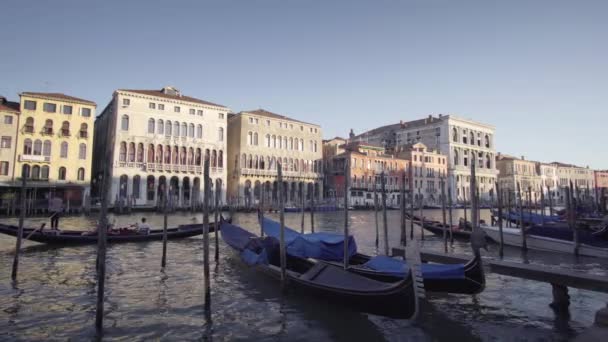 Góndolas en Venecia, Italia, hora de la puesta del sol — Vídeo de stock