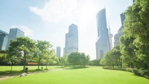 Парк в финансовом центре Луцзяцзуи, Шанхай, Китай — стоковое видео