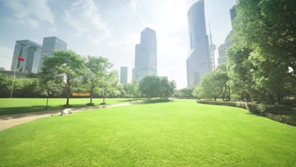 Park in lujiazui financieel centrum, Shanghai, China — Stockvideo