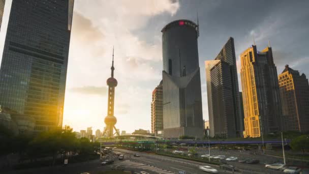 Lapso de tempo do pôr do sol, centro financeiro de Shanghai Lujiazui, China — Vídeo de Stock