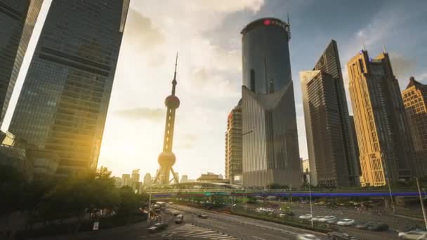 Lapso de tempo do pôr do sol, centro financeiro de Shanghai Lujiazui, China — Vídeo de Stock