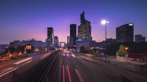 Timelapse, Paris Ladefense gün batımında — Stok video