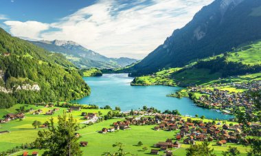Aerial view on Lungernsee lake, Switzerland, Europe clipart