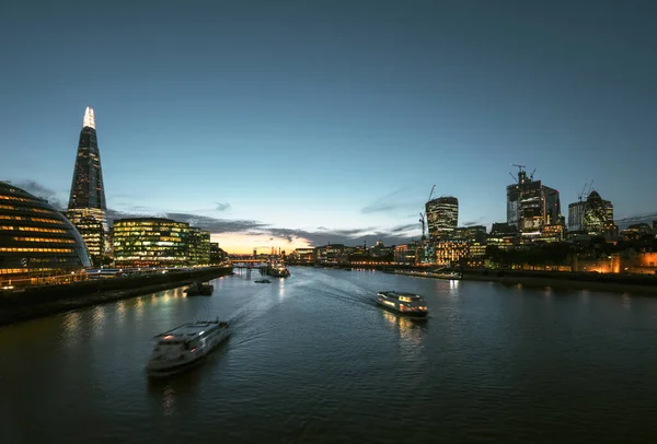 Zonsondergang Londen Rivier Theems Vanaf Tower Bridge — Stockfoto