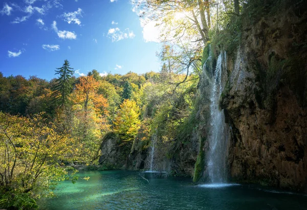 Vodopád Lese Plitvická Jezera Chorvatsko — Stock fotografie