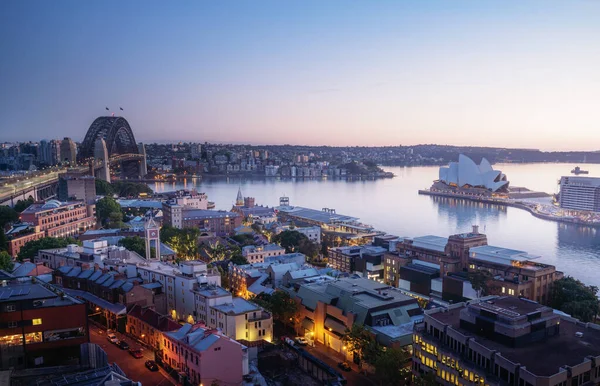 Gündoğumu Sydney Nin Liman Köprüsü Avustralya Daki Hava Manzarası — Stok fotoğraf