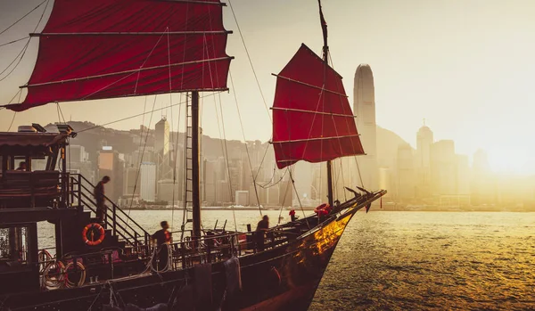 Hong Kong Haven Zonsondergang Tijd — Stockfoto