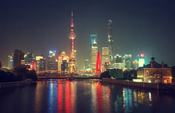 Shanghai Skyline Waibaidu Bridge China — Stock Photo, Image