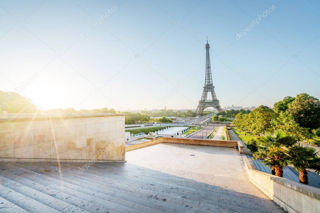 Eiffel Tower at sunrise, Paris, France