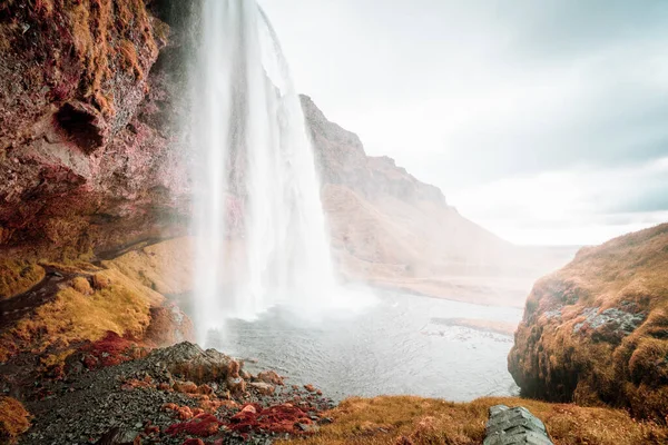 Seljalandfoss Vodopád Podzimním Čase Island — Stock fotografie