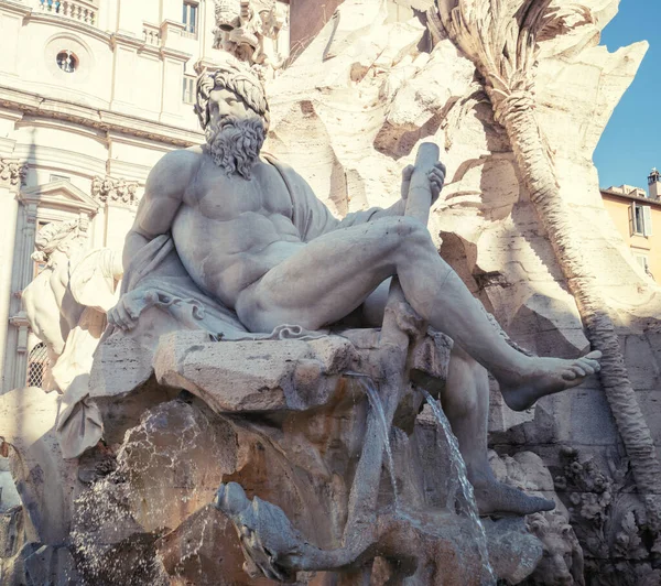 Statue Zeus Bernini Fountain Four Rivers Piazza Navona Rome — Stock Photo, Image