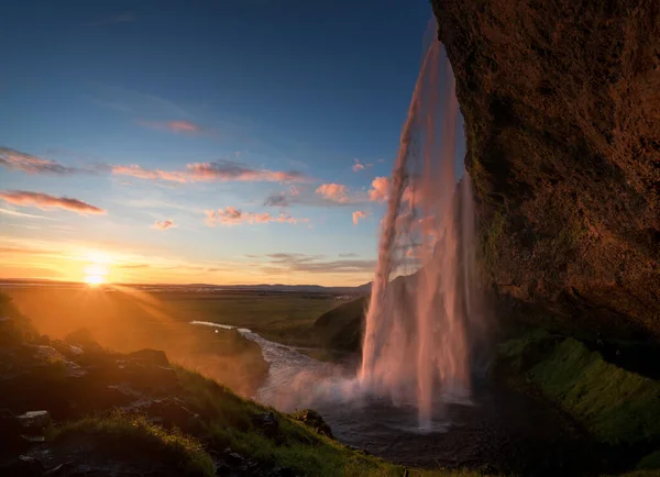 Seljalandsfoss Waterfall Sunset Iceland — Stock Photo, Image