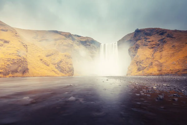 Skogarfoss Καταρράκτη Και Την Ημέρα Του Φθινοπώρου Ισλανδία — Φωτογραφία Αρχείου