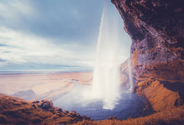 Водоспад Сельяландфосс Восени Ісландія — стокове фото