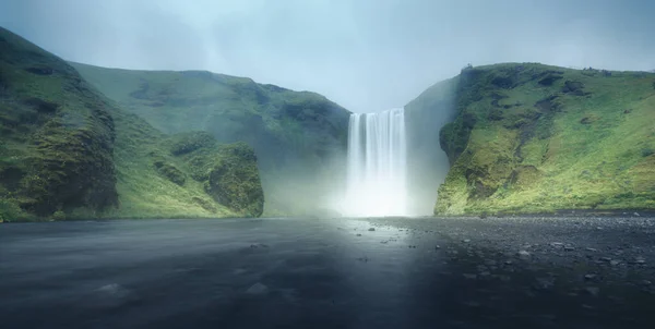 Skogafoss Καταρράκτης Θερινή Ώρα Ισλανδία — Φωτογραφία Αρχείου