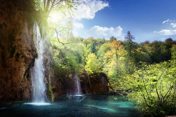 Водопад Лесу Плитвицкая Область Хорватия — стоковое фото