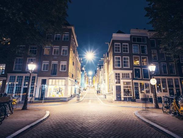 Straat Van Amsterdam Nachts Nederland — Stockfoto