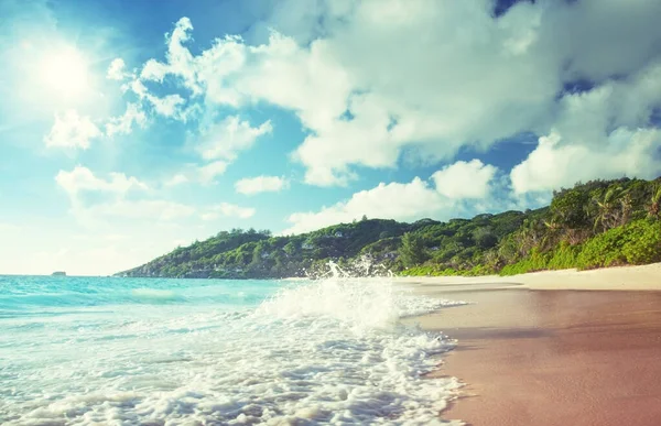 Spiaggia Tramonto Isola Mahe Seychelles — Foto Stock