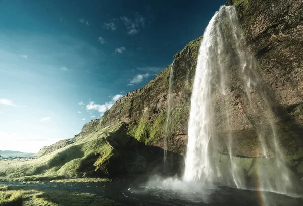 Seljalandsfoss Vízesés Naplementekor Izland — Stock Fotó