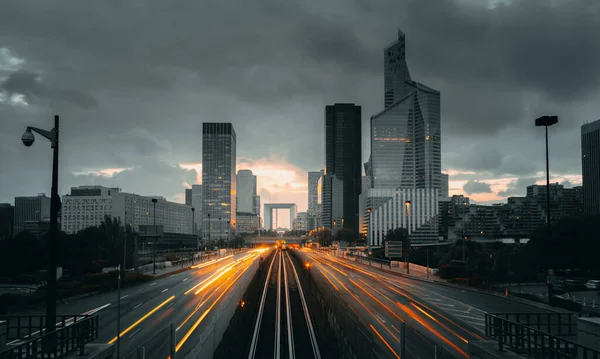 Paris Ladefense Při Západu Slunce Francie — Stock fotografie