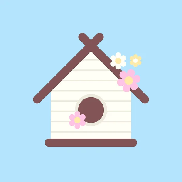 Ξύλινα birdhouse με λουλούδια για τα πουλιά Διάνυσμα Αρχείου