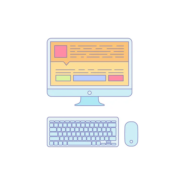 Computer Lined Icon for Business Work Vector Graphics