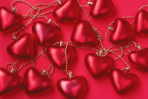 Aftelkalender Voor Valentijnsdag Achtergrond Garland Dieprode Harten Rood Papier Mock — Stockfoto