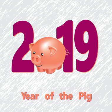 2019 mutlu yeni yıl tebrik kartı. Domuz ve metin için yer ile kutlama beyaz arka plan. Vektör çizim