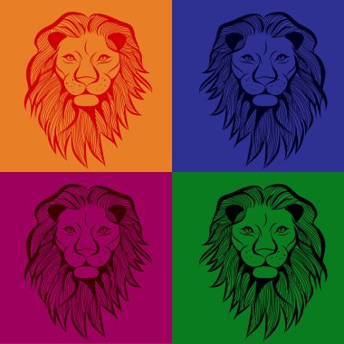 Aslan kafa t-shirt için hayvan illüstrasyon vektör. Sorunsuz dövme tasarım kroki.