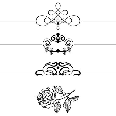 Kaligrafi tasarım öğeleri. Dekoratif Swirls, Scrolls ve bölücüler. Vintage vektör çizim