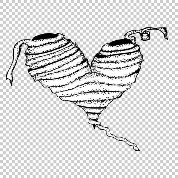 Mummie Illustratie, Monochroom hart Hand getekend Schets, Halloween, Valentijnsdag liefde Geïsoleerde Vector — Stockvector