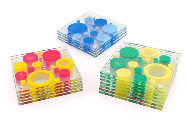 Coasters Coloridos Para Vidro Isolado Branco — Fotografia de Stock