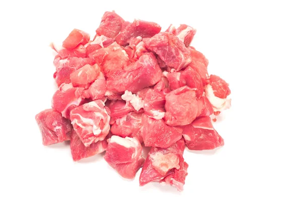 Carne Crua Porco Cortada Pilha Carne Isolada Sobre Fundo Branco — Fotografia de Stock