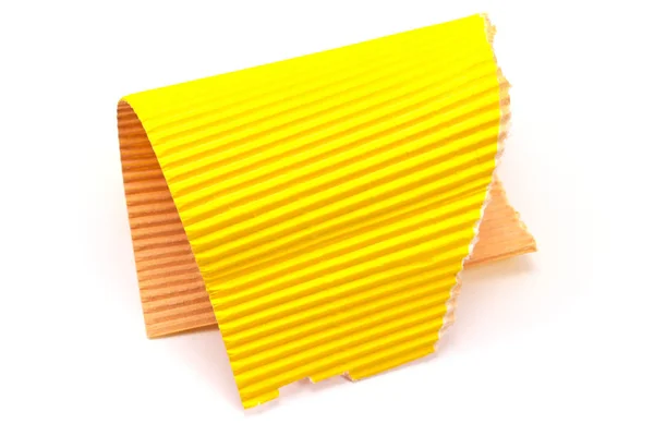 Torn Yellow Corrugated Cardboard Isolated White — Stock Photo, Image